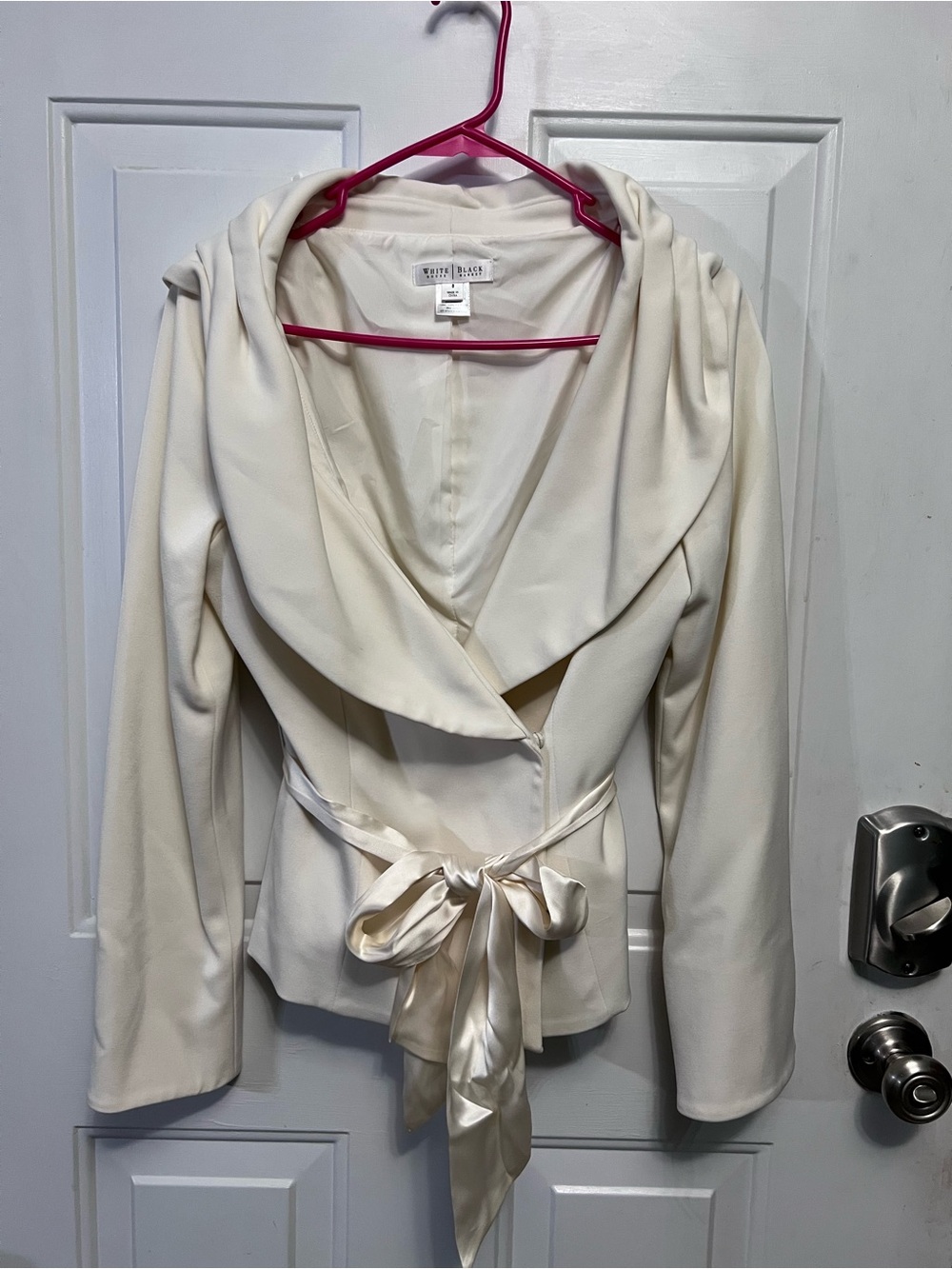 White House Black Market Wrap Jacket Blazer Ivory Cream Shawl Collar Size 8